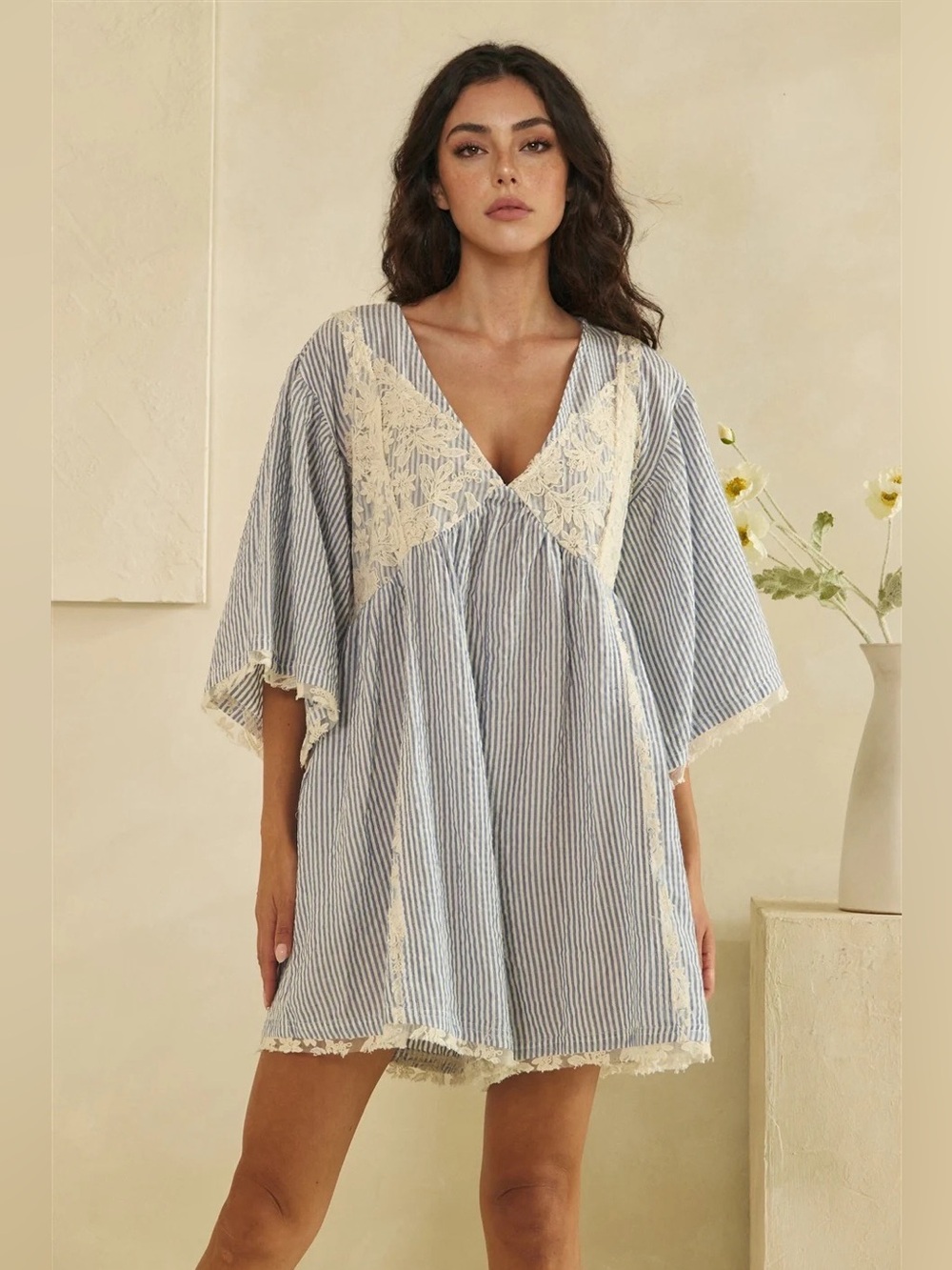 Oli & Hali Striped Lace-Trim Romper